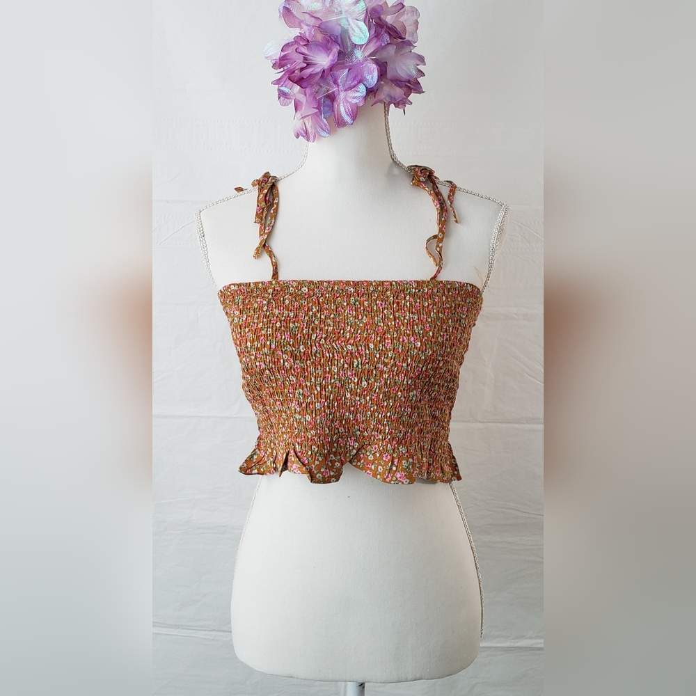 TIMING Floral Crop Tie Strap Top